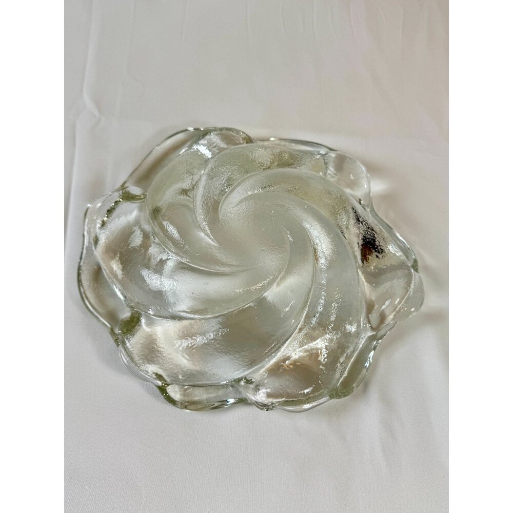 Vintage Fenton Havy Glass Clear Thick Swirl Ashtray 9" Width - Picture 7 of 8